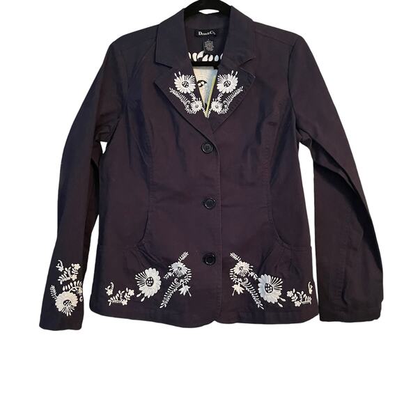 NEW Denim & Co. Blazer Blue Heavily Embroidered Small Career Casual Cotton - Picture 1 of 11